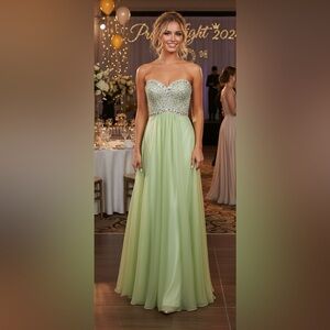 COLORS Lime Green Rhinestone Bodice Spaghetti Strap Chiffon Prom Dress Gown Sz 4